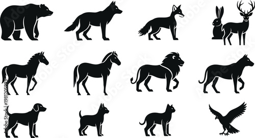 Silhouette illustrations of various animals