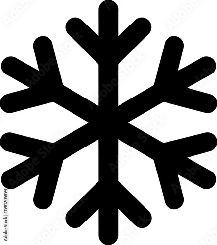 A simple, elegant black snowflake silhouette against a clean backdrop. The snowflake's intricate design is the focus of this striking image