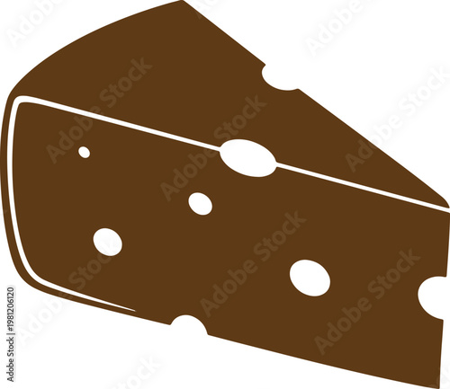 Brown cheese wedge silhouette with holes isolated on transparent background food flat icon.