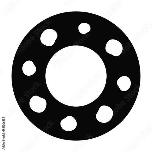 Black Circular Gasket with Multiple Mounting Holes Isolated on a Clean White Background Surface