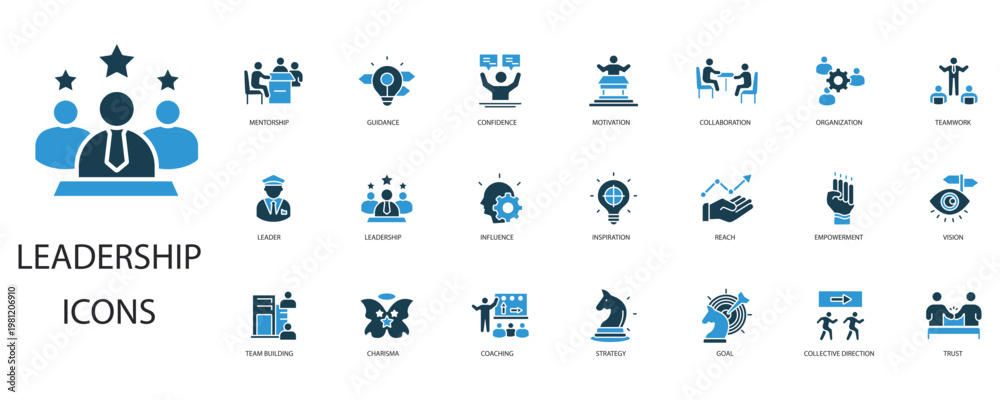 Fototapeta premium leadership icons set outline and Flat Style,transparent background
