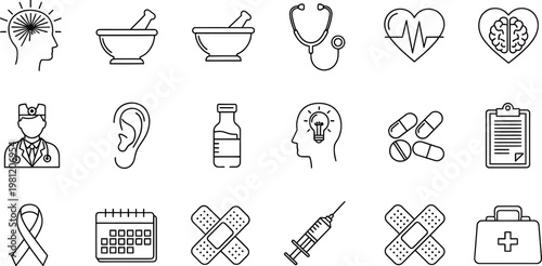 Botanical line art collection herbs plants and apothecary elements