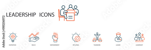 leadership icons set outline and Flat Style,transparent background