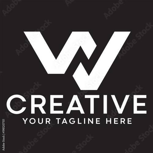 Modern White WN Monogram Logo - Minimalist Letter W and N on Black