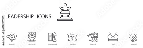 leadership icons set outline and Flat Style,transparent background