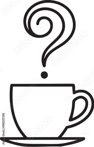 A simple line drawing of a cup with a question mark above it