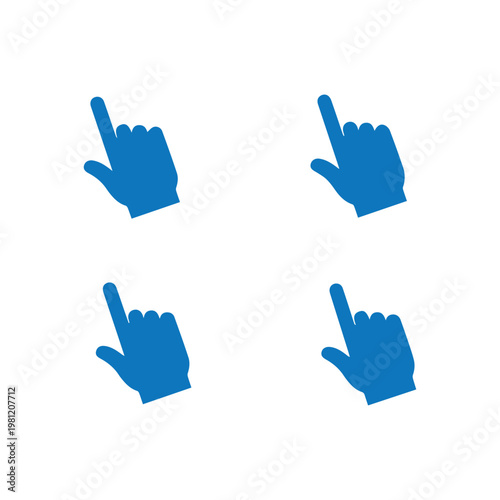 Cursor hand icons in a blue vector pattern signify user interface navigation and digital interaction points.