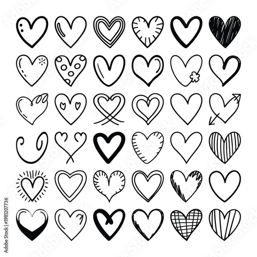Set of hand drawn doodle hearts isolated