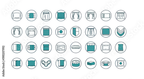 Set of minimalist home textile and interior decor line icons