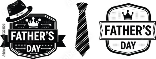 Father's day vintage badges and icons hat tie and decorative frames