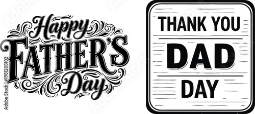 Vintage father's day card designs 'happy father's day' and 'thank you dad'