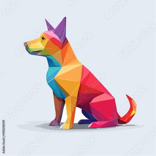 Vibrant Polygonal Dog Sits