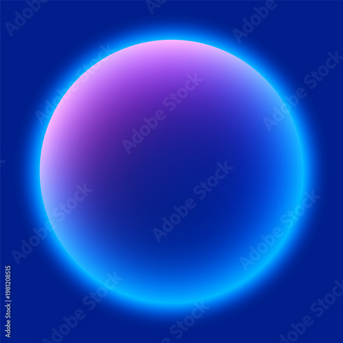 Neon ring light, blue glowing circle with pink lights, isolated vector illustration.