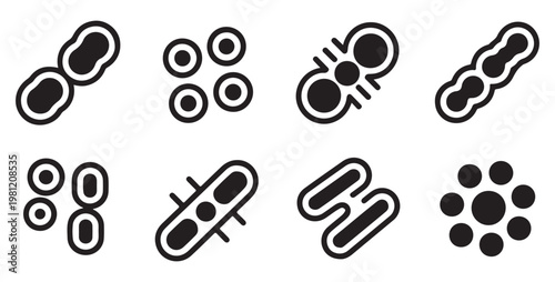Black and White Bacteria and Microbe Icon Set