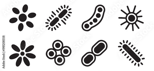 Monochrome Microorganism and Germ Vector Icons