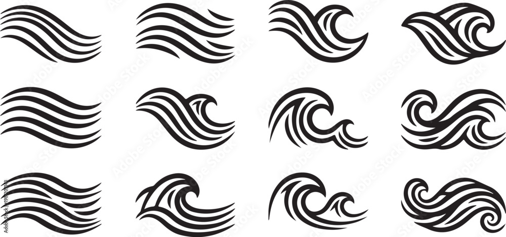 Fototapeta premium Elegant black feather illustrations in various styles and arrangements Vector