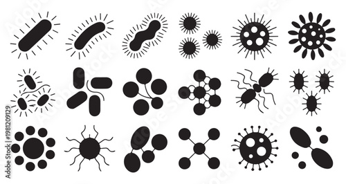 Scientific Icon Set of Various Pathogens Bacteria and Viruses