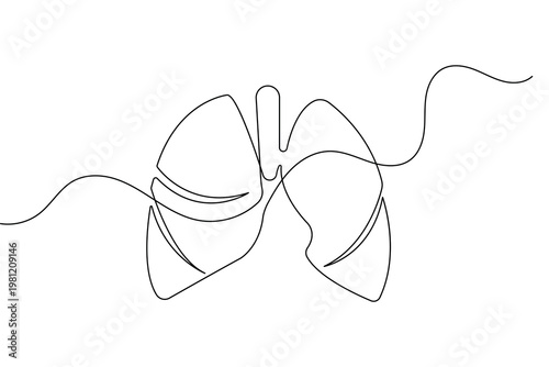 Minimalist lung drawing in one continuous line style on white background
