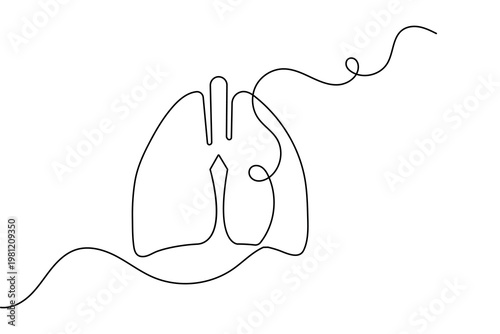 Minimalist lung drawing in one continuous line style on white background
