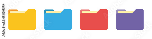 Set of four colorful flat folder icons. File folder vector icons. Office folder icon with document management. vector illustration.
