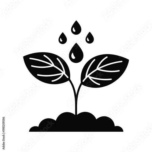 Plant growth water icon commercial symbol seedling irrigation watering eco farming growth development illustration isolated