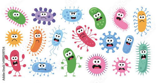 Diverse Set of Cartoon Germs and Bacteria Characters