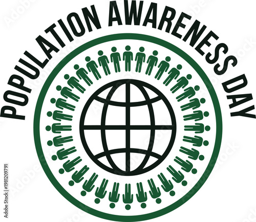 Population awareness day circular design with people around the earth