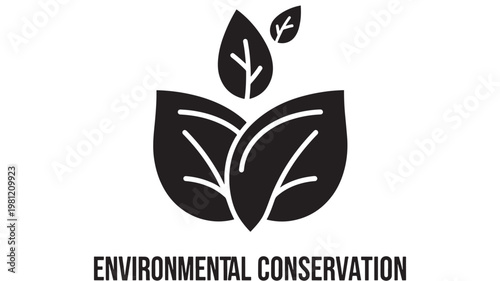 Leaf emblem for environmental conservation with sprouting leaves and minimal eco-friendly graphic icon