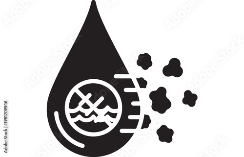 Whisk icon illustration with droplet shape and swirling speckles, minimalist graphic for kitchen design and recipe app UI