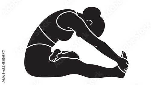 Person stretching with legs extended and arms reaching for toes in a seated position featuring exercise, flexibility, yoga with fitness and workout