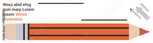 Writing, creativity, communication, education, design concepts, and learning tools. A sharpened orange pencil with text, lines and an arrow. Writing and creativity