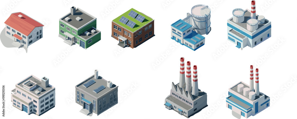Fototapeta premium Factory and Industrial Buildings Icons – Isometric Style