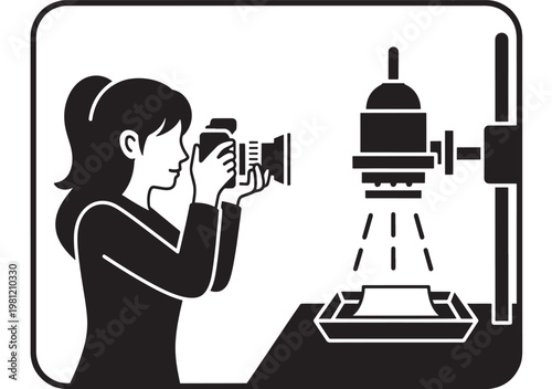 Coffee grinder icon with barista person silhouette pouring grounds and glowing light behind the machine