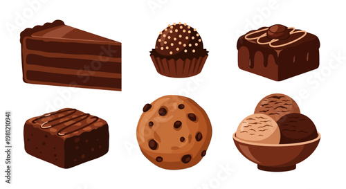 A gourmet set of delicious dark and milk chocolate candies with nuts, featuring tasty cocoa pralines and truffles isolated on a white background for a sweet dessert gift