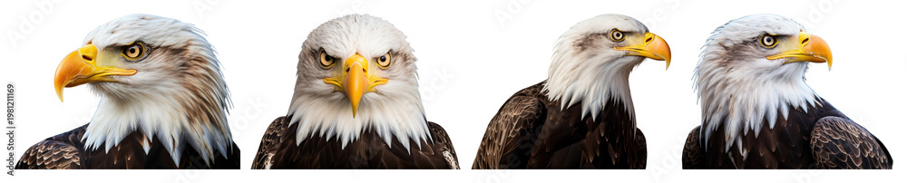 Fototapeta premium PNG Majestic bald eagles facing directions on transparent background