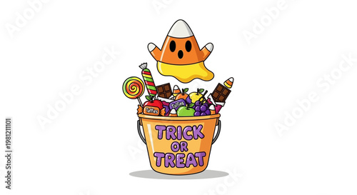 A funny crowned easter egg sits in a wooden bucket with colorful spring decorations, fresh fruit, and holiday candy isolated on a green background for a healthy celebration