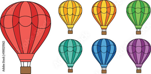 Colorful hot air balloons floating in a row against a plain background Vector
