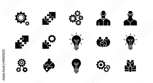 Creative collaboration and problem solving icons.