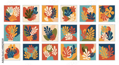 Fotografie Collection of abstract organic leaf shapes in minimalist modernist paper cutout