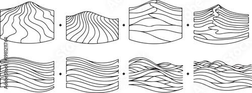 Foto Contour line diagrams showing different surface terrain representations Vector
