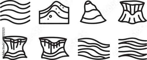 A collection of eight different black and white icons representing various weather conditions Vector