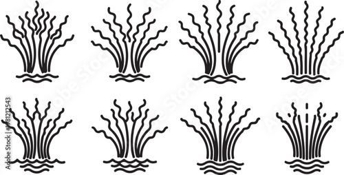 Line art illustrations of various types of grain stalks in black and white Vector