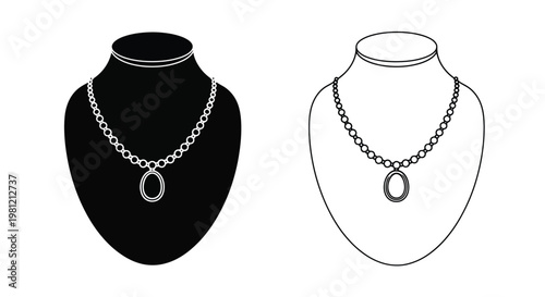 Elegant necklace display on mannequins a striking black silhouette