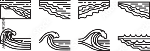 A collection of eight unique hand-drawn designs featuring wavy and swirling patterns Vector