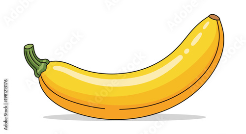 Ripe yellow banana with a gentle curve, representing a popular and nutritious tropical fruit, ready for consumption or use in recipes.