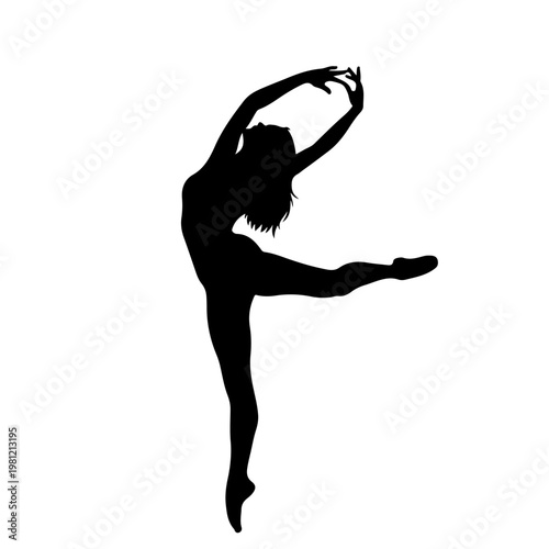 A dancer in silhouette poses elegantly against a white background