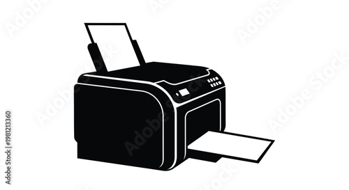 Black and white depiction of a modern printer stark silhouette