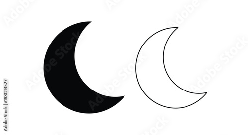 Two crescent moons one dark and one light minimal design silhouette