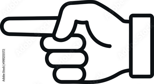 A black line drawing of a pointing hand with index finger extended