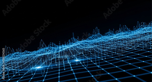 Glowing Digital Data Grid Wave Visualization.